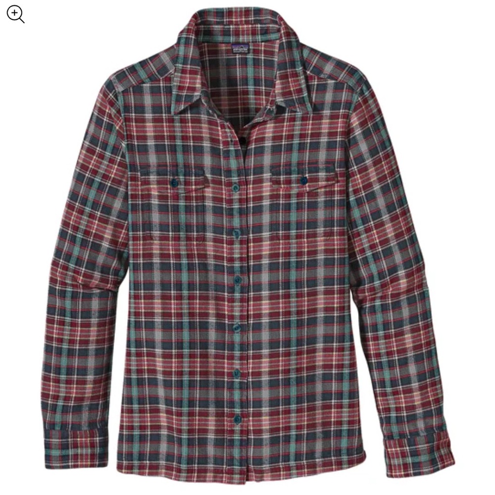 Patagonia Women's Fjord Flannel Shirt Plaid Tidal Teal Organic Cotton Size 4